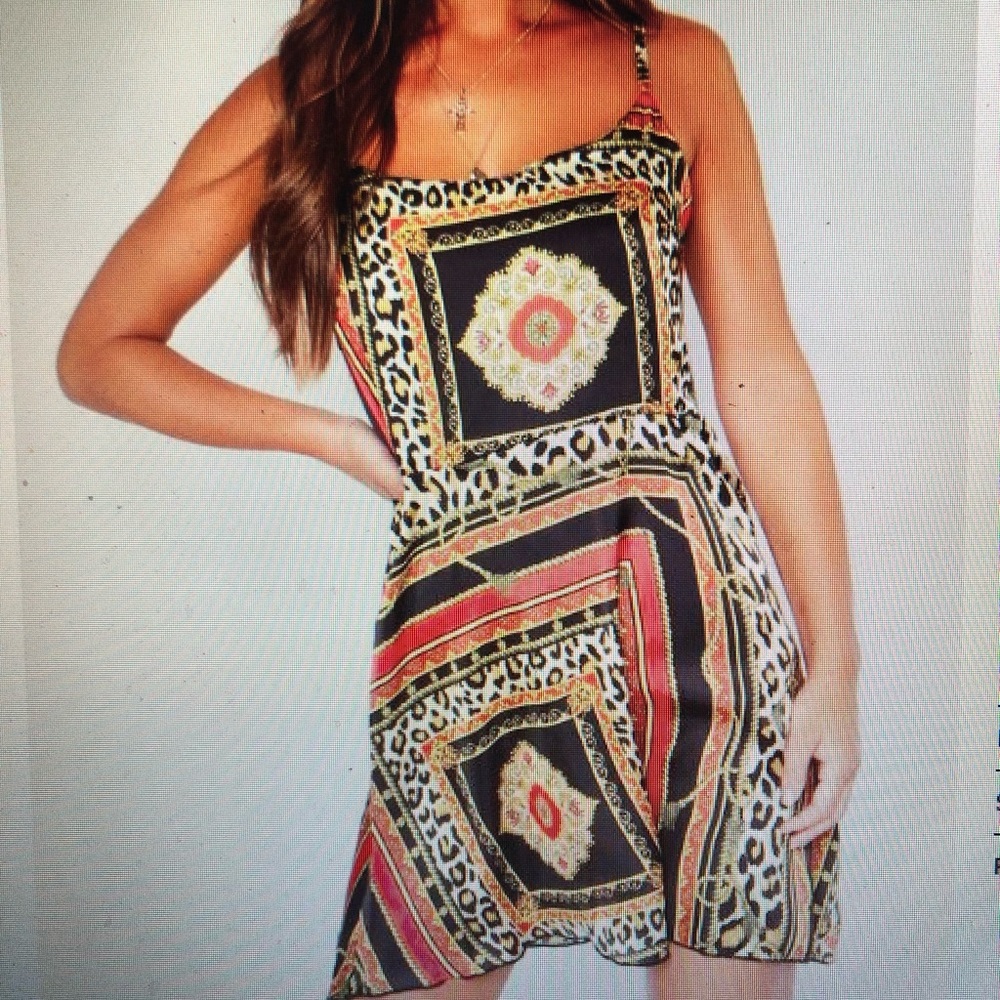 Petite satin scarf print cami dress